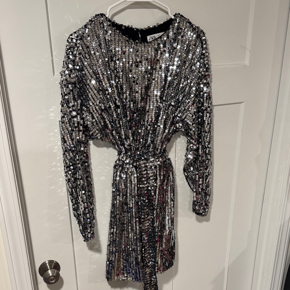 Gorgeous Zara Silver Sequin Dress Small